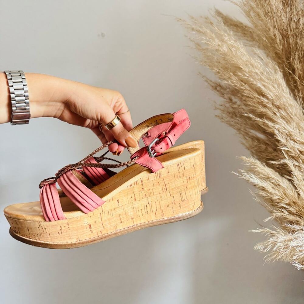 ANTHROPOLOGIE NAYA Pink Salmon Tan Brown Strappy $195 Platform Heel Sandals 10